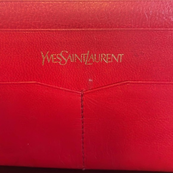 YSL red leather long wallet with silver studs - Picture 6 of 7
